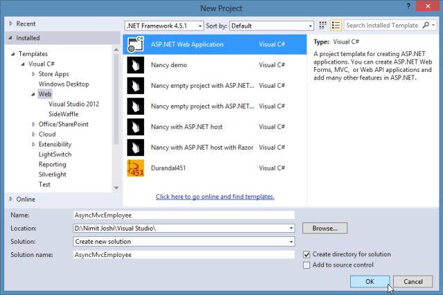 Create Web Application in Visual Studio 2013